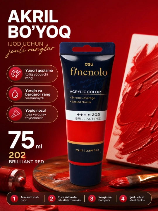 Тубальная акриловая краска, Deli, Finenolo EC75-CB, 75 мл