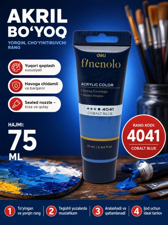 Tubali akril bo‘yoq, Deli, Finenolo EC75-CB, 75 ml