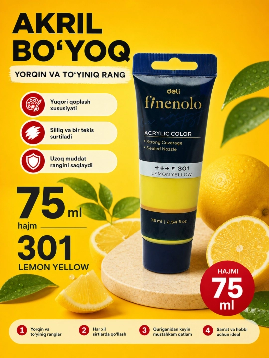 Тубальная акриловая краска, Deli, Finenolo EC75-CB, 75 мл
