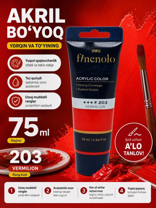 Тубальная акриловая краска, Deli, Finenolo EC75-CB, 75 мл