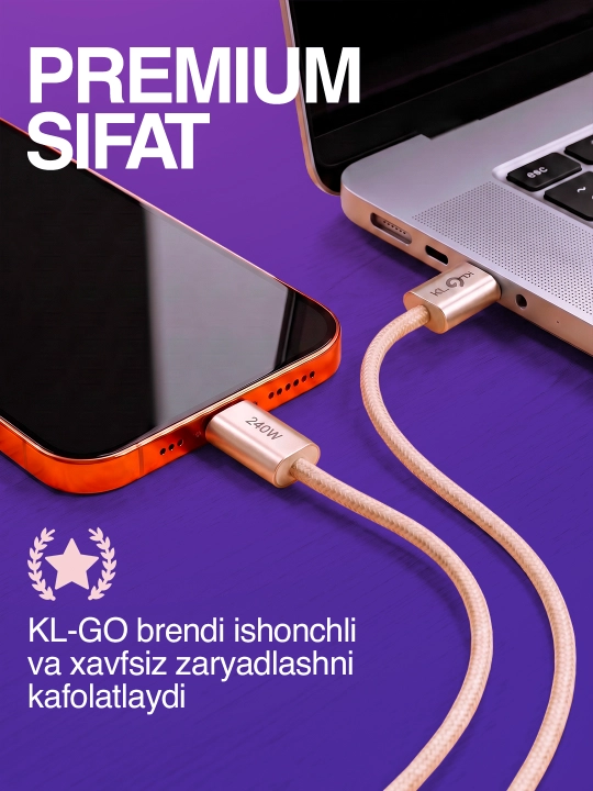 Быстрое сетевое зарядное устройство KLGO, блок питания Type-C / USB, с кабелем