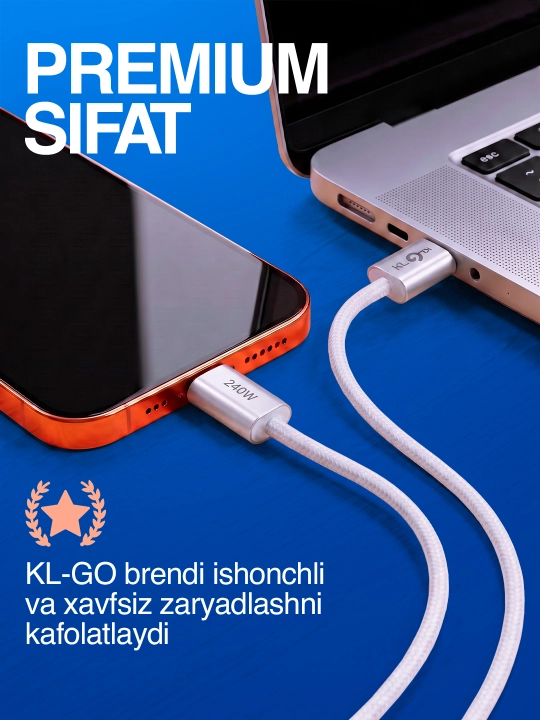 KLGO tez quvvatlash moslamasi Zaryadchik [USB / Type-C], kabel bilan