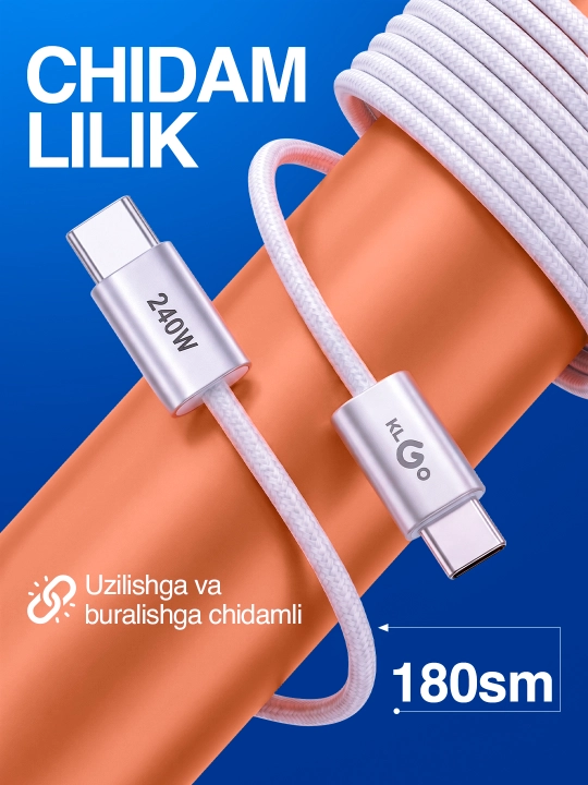 KLGO tez quvvatlash moslamasi Zaryadchik [USB / Type-C], kabel bilan