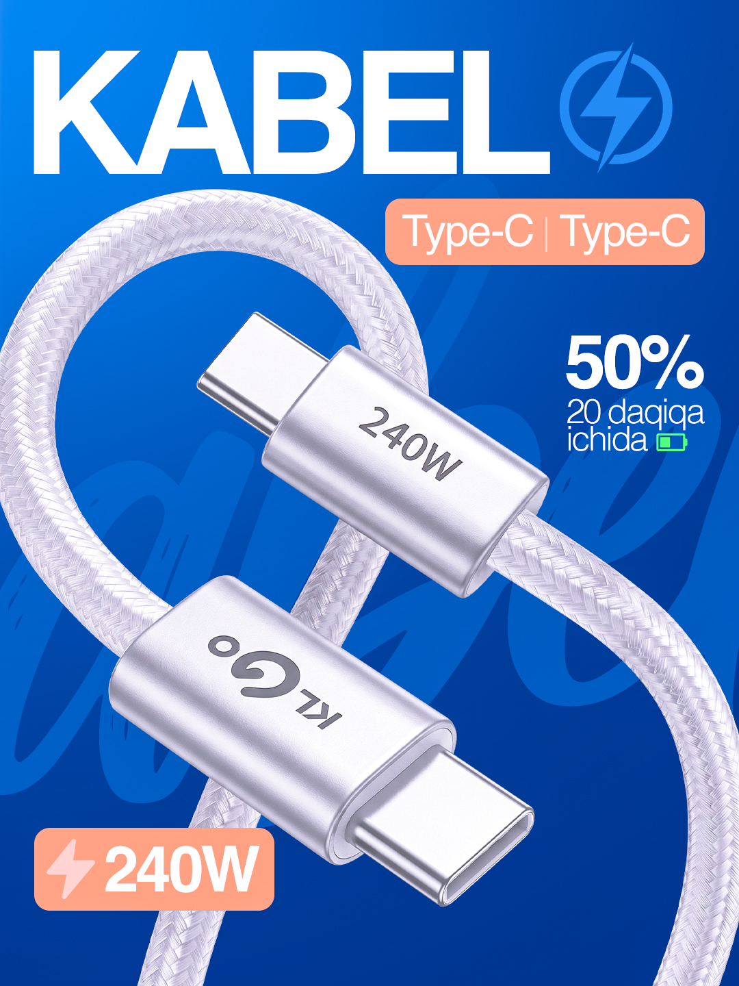 KLGO tez quvvatlash moslamasi Zaryadchik [USB / Type-C], kabel bilan - 