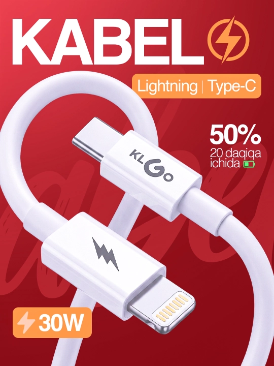 KLGO tez quvvatlash moslamasi Zaryadchik [USB / Type-C], kabel bilan - 