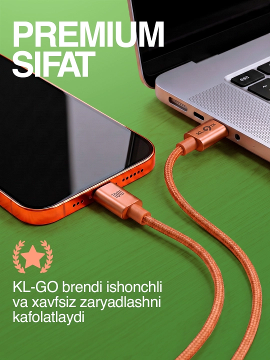 Быстрое сетевое зарядное устройство KLGO, блок питания Type-C / USB, с кабелем