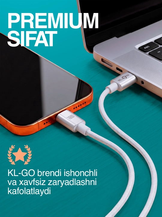 Быстрое сетевое зарядное устройство KLGO, блок питания Type-C / USB, с кабелем
