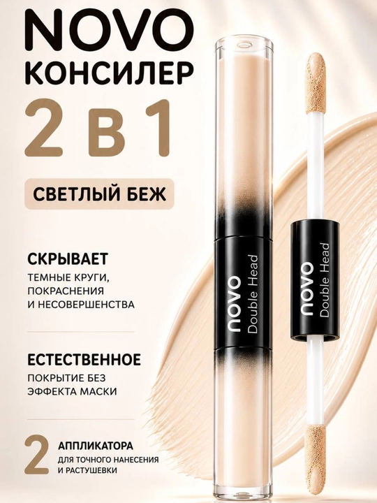 Двусторонний консилер NOVO 2 в 1,  для глаз и лица - 