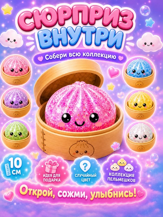 Сквиш хинкали дамплинги, пельмени сквиш антистресс, игрушка для снятия стресса, 9 см