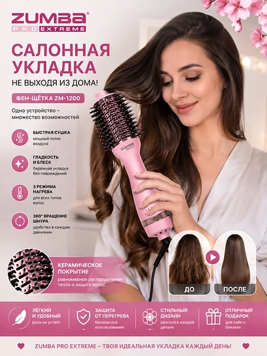 Расческа-выпрямитель для волос ZUMBA Professional Smooth Style ZM-168