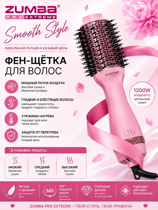 Расческа-выпрямитель для волос ZUMBA Professional Smooth Style ZM-168 - 
