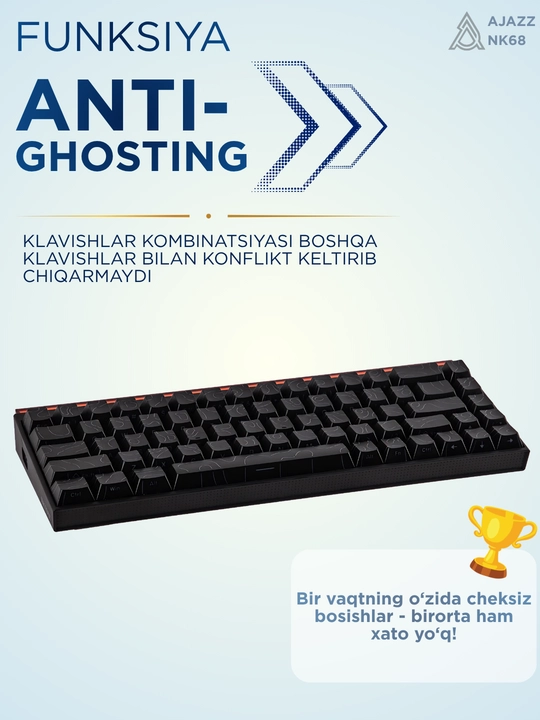 AJAZZ NK68 Simli Mexanik O'yin Klaviatura, Geyming va ofis uchun, RGB Yoritgichli