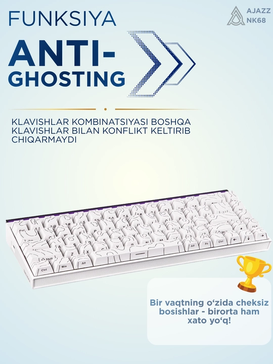 AJAZZ NK68 Simli Mexanik O'yin Klaviatura, Geyming va ofis uchun, RGB Yoritgichli