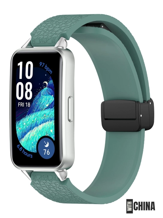 Ремешок для Huawei Band 8 / 9 / 10 силиконовый магнитный с текстурой кожи - 