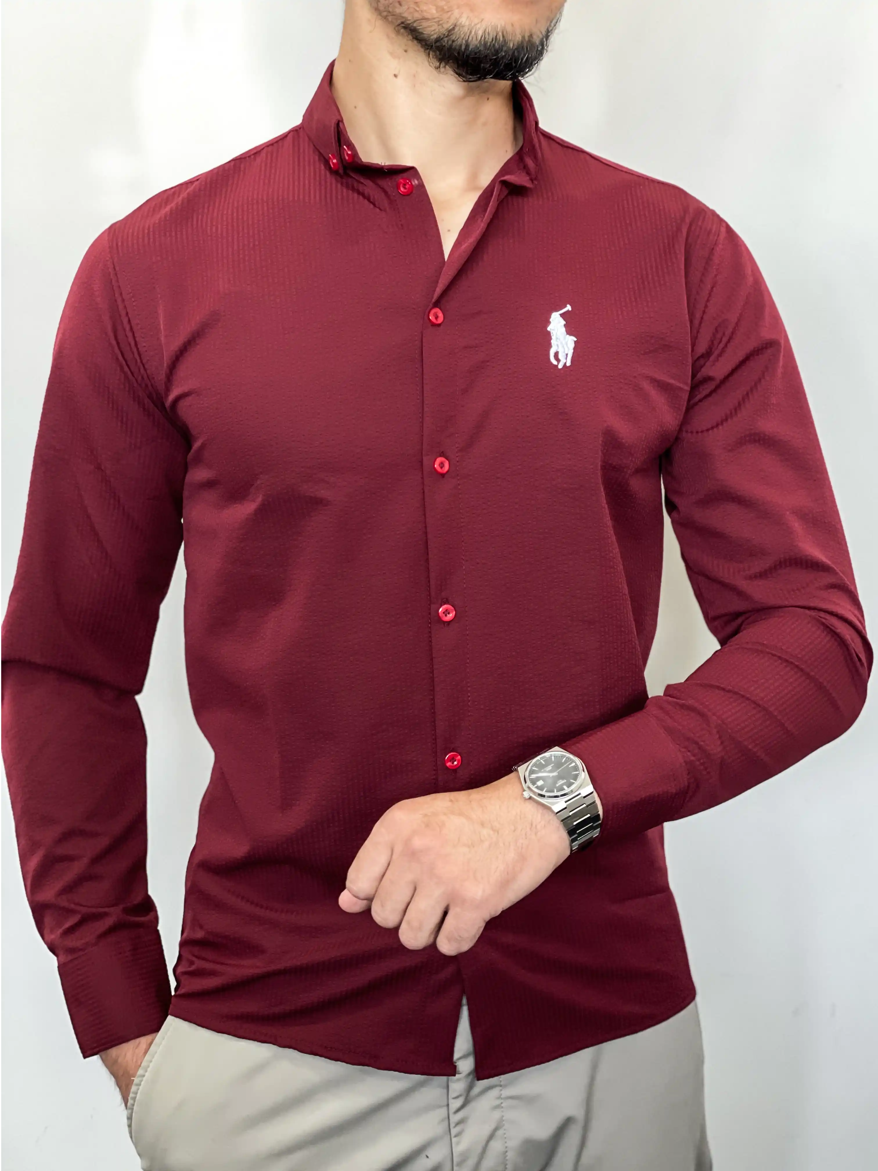 Рубашка мужская с длинным рукавом, классическая сорочка гофре, L-XXXL