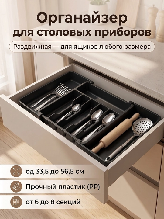 Organayzer stol priborlar uchun tortiladigan plastmassa lotok konteyner oshxona uchun - 