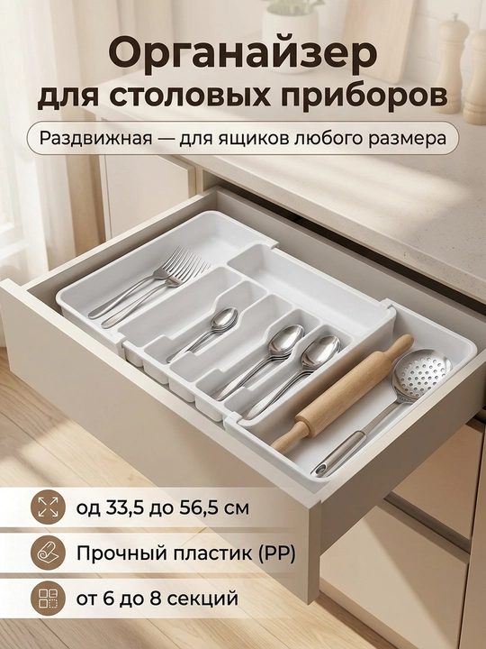 Organayzer stol priborlar uchun tortiladigan plastmassa lotok konteyner oshxona uchun - 