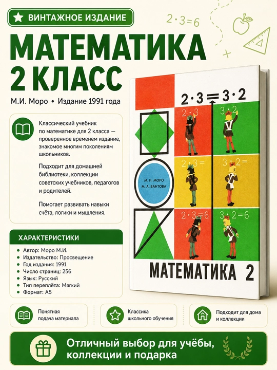 Matematika 2 klass 1991 goda, avtor: Moro M.I., dlya 3-х letney shkoly