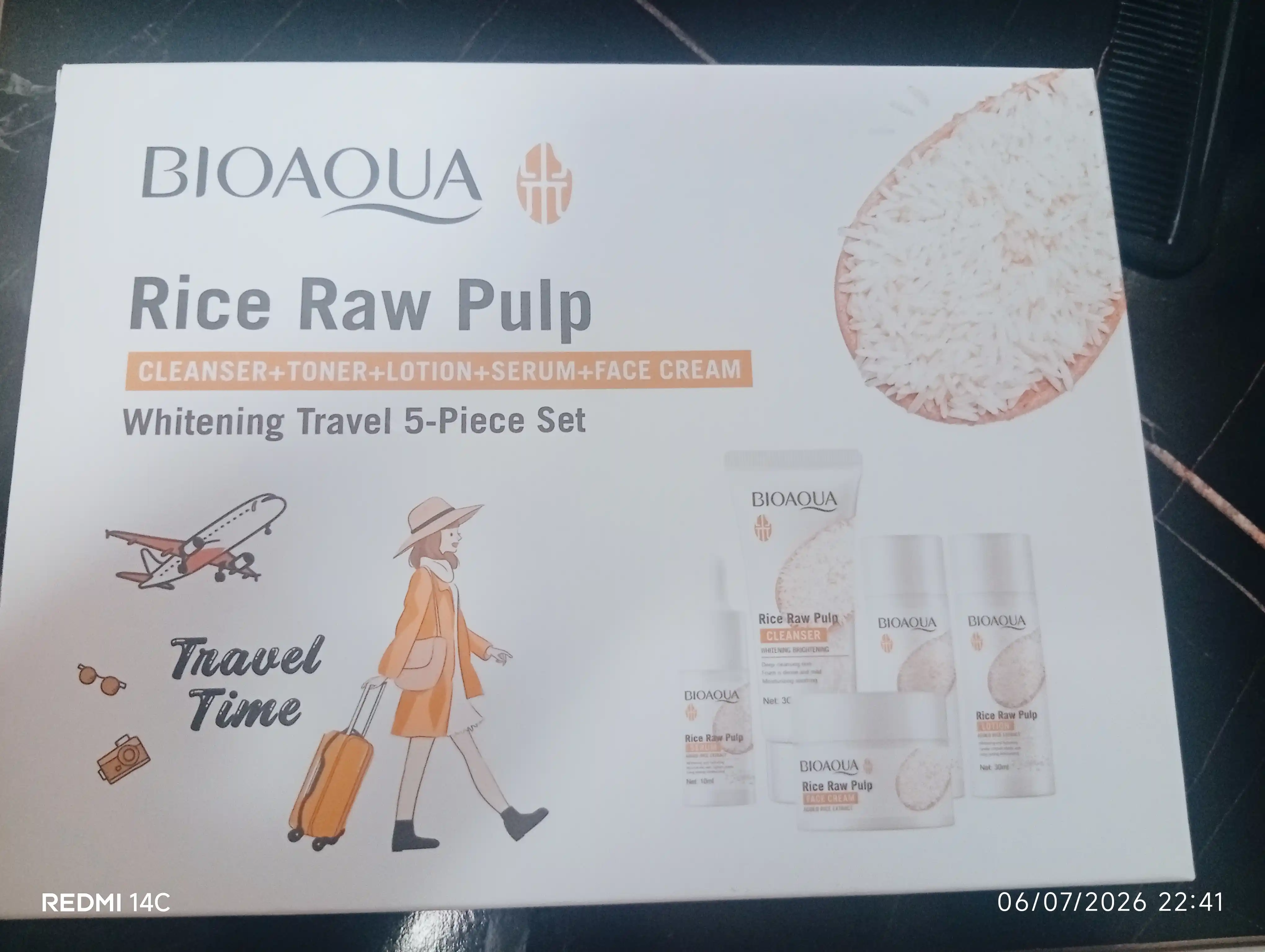 Yuzni parvarishi uchun mini to'plam Bioaqua 5 tasi 1 da, qarishga qarshi, guruch ekstrakti