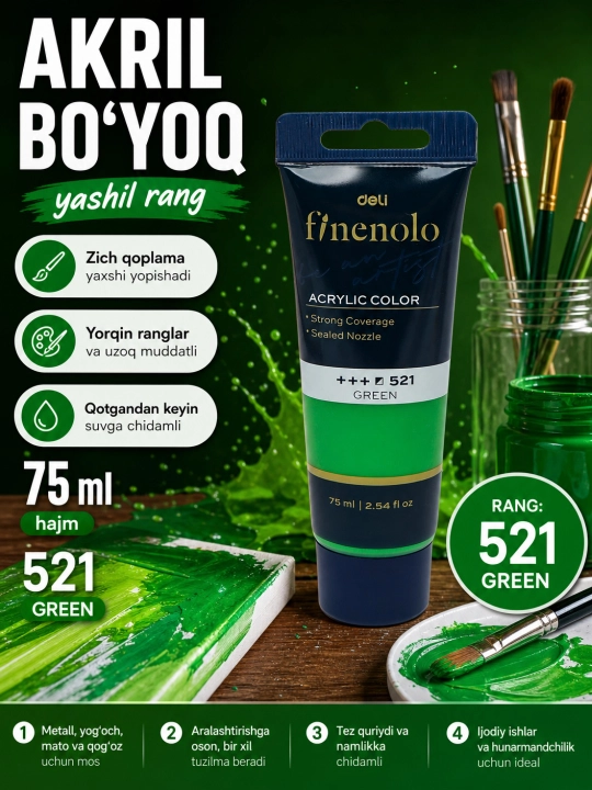 Tubali akril bo‘yoq, Deli, Finenolo EC75-CB, 75 ml