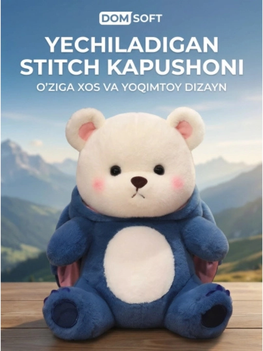 Bolalar uchun to'ldirilgan o'yinchoq kapshonli ayiqcha, Lotso, Pikachu, Stitch, 25-70 sm - 