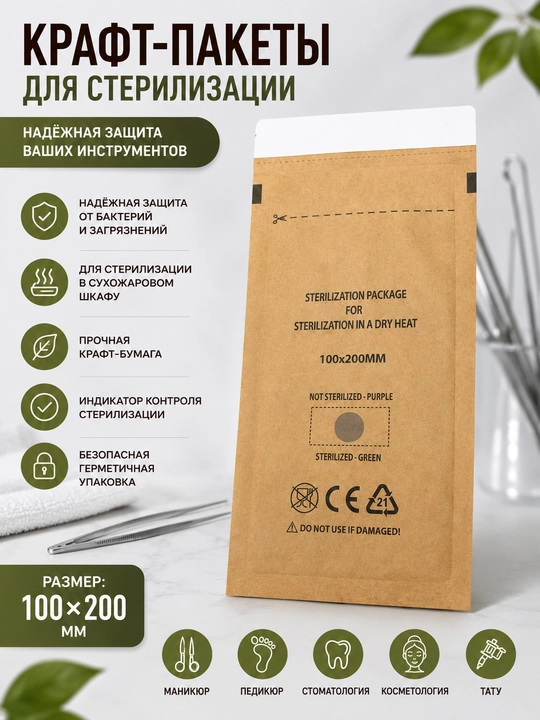 Крафт-упаковка с индикатором стерилизации, для металлических инструментов - 