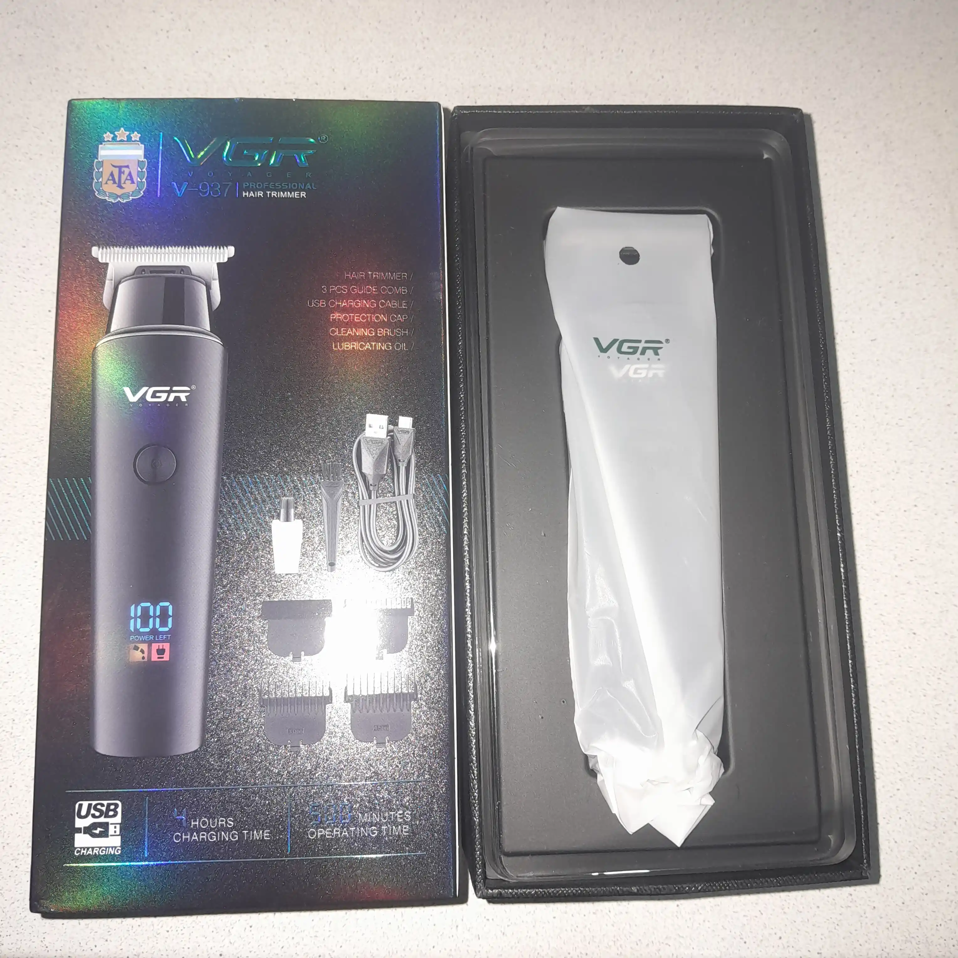 Professional simsiz soch va soqol olish kesish mashinkasi trimmer VGR V-937, LCD displeyli