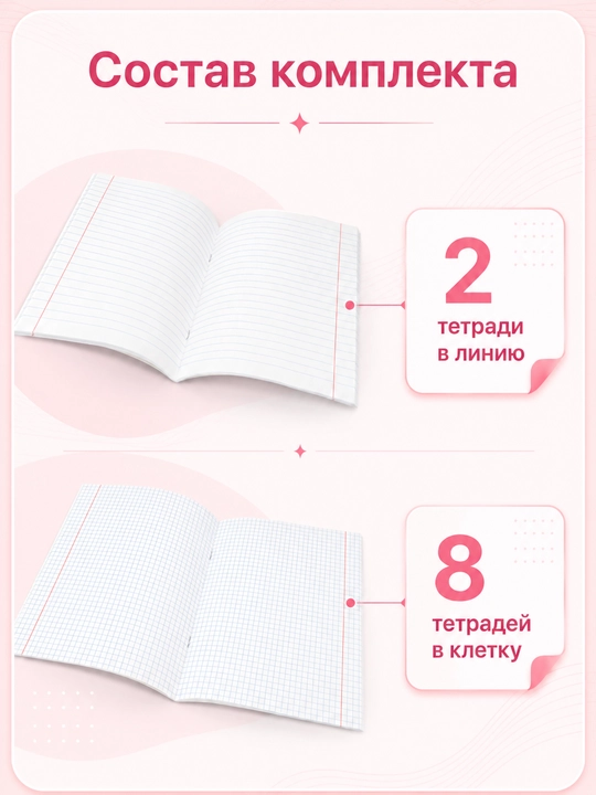 Комплект предметных тетрадей A5, 48 л, в клетку и линию,10-12 шт, со справочной информацией