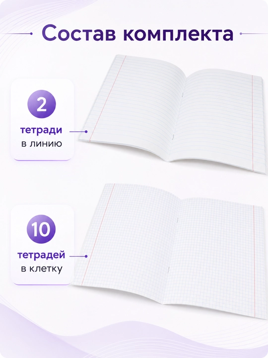 A5 formatda fan daftarlar to‘plami, 48 bet, katak va chiziqli, 10-12 dona, qo‘llanma bilan