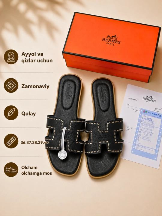 Ayollar va qizlar uchun premium shippak Hermes uslub zamonaviy qulay yozgi tapochka 
