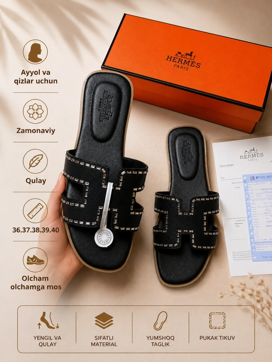 Женские премиум шлепанцы в стиле Hermes — современная удобная летняя обувь  - 