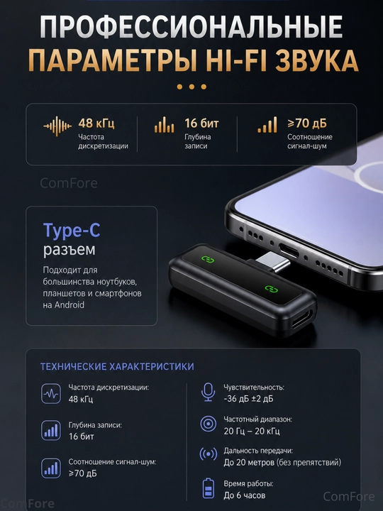 Микрофон, беспроводной, петличка, микрофон для телефона, Android, iPhone, микрофон для пк