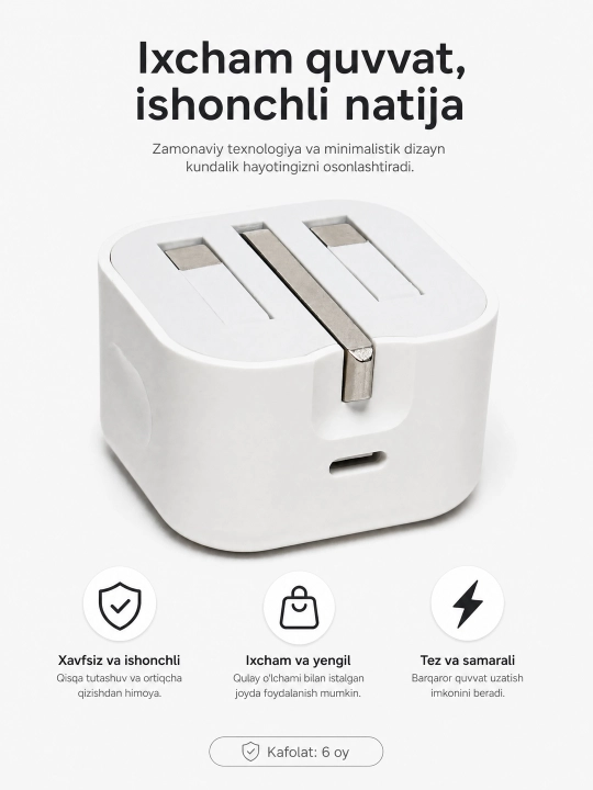 IPhone quvvatlagichi, 20 Vt tez quvvatlash, Type-C kabeli bilan - Lightning