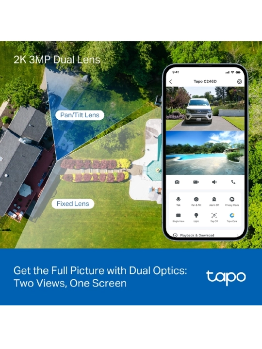 Tapo C246D Wi-Fi kamera  2 ta 2K obyektiv  Aylanuvchi 360°  AI aniqlash