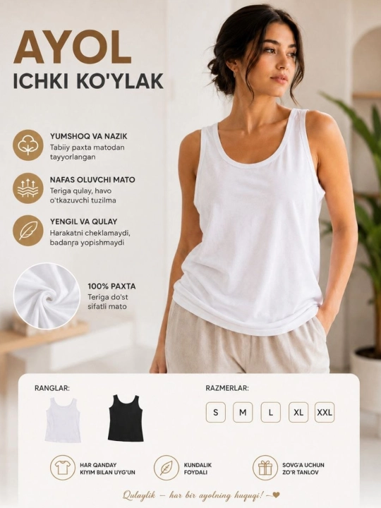 Ayollar maykasi, yozgi mayka, sport uslubidagi mayka, bazaviy mayka, och rangli mayka - 