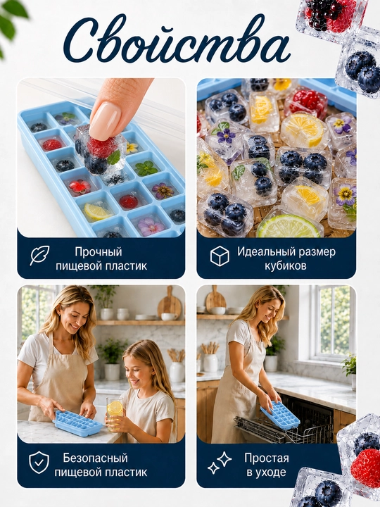 Silikon va plastikdan forma qopqoqli muz va desert uchun, 36ta kubikli