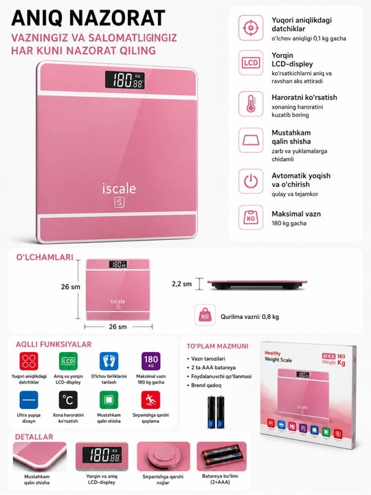 Elektron pol tarozisi, 180 kg gacha bo‘lgan raqamli shisha tarozilar