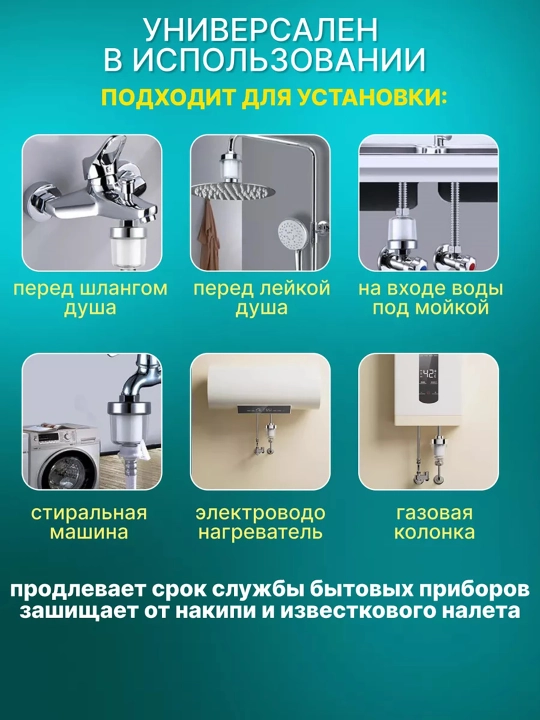 Фильтр для душа с 6 сменными картриджами для очистки воды от ржавчины и извести