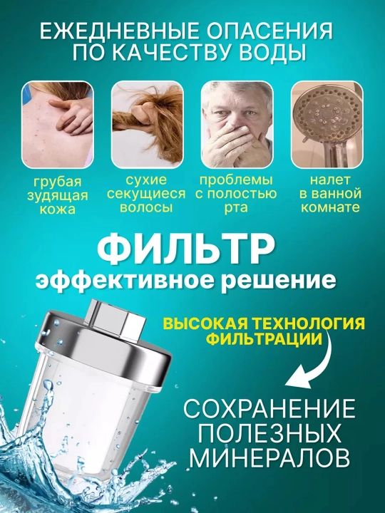 Фильтр для душа с 6 сменными картриджами для очистки воды от ржавчины и извести