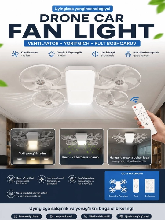Потолочный вентилятор, LED светильник, вентилятор с пультом, fan light - 