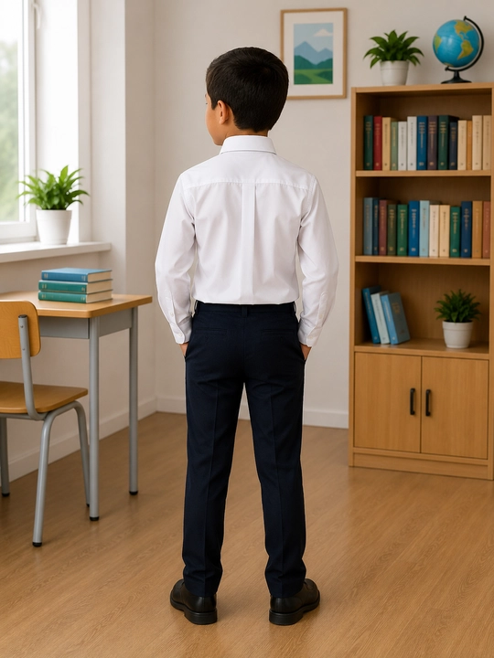 O‘g‘il bolalar uchun klassik oq maktab ko‘ylagi, uzun yengli, 7–11 yosh