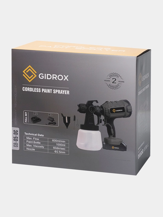 GIDROX akkumulyatorli bo‘yoq purkagich 21 V, 1 l bak, 2 ta 2 A·soat AKB
