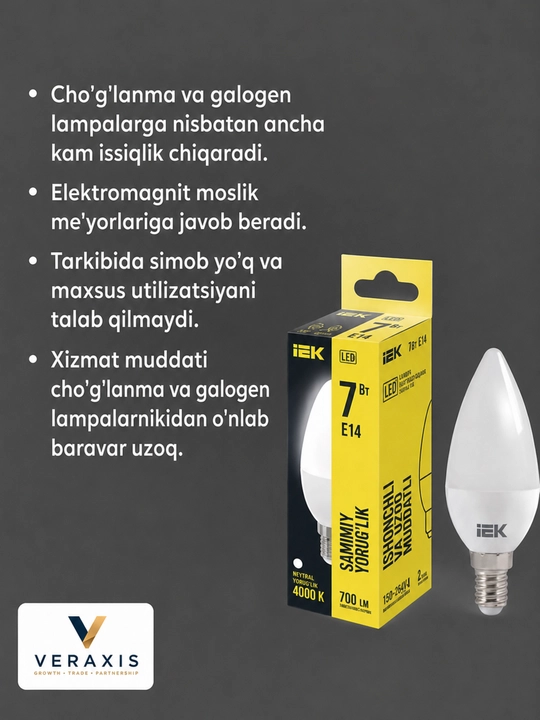 Lampa светодиодная  LED C35, свеча матовая 7Вт E14 4000K 360°