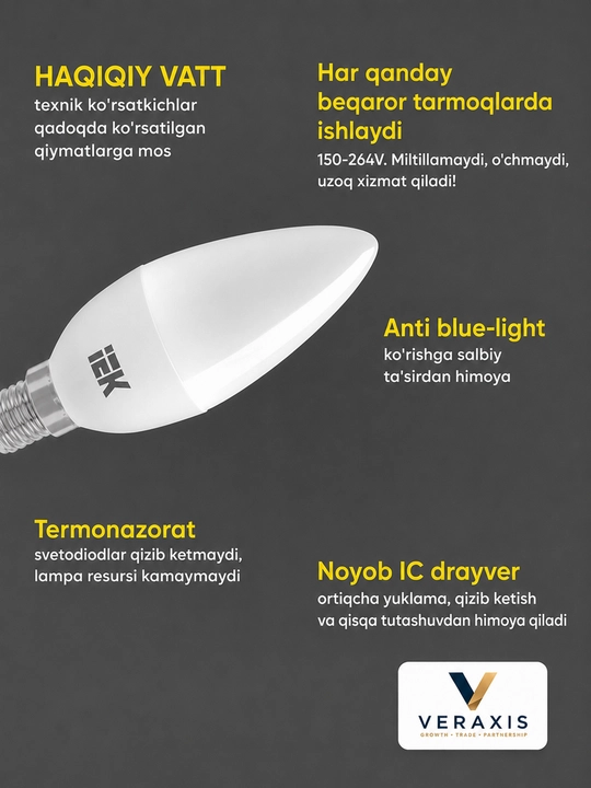 Lampa светодиодная  LED C35, свеча матовая 7Вт E14 4000K 360°