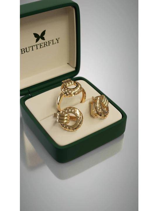 Комплект золотых украшений,золото 585 пробы,кольцо и серьги, отличный сюрприз для родных - 