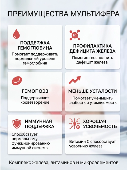 Мультифер ПРО железо, фолиевая кислота витамины таблетки №30, Damaar