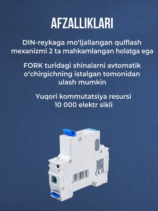 Avtomatik o‘chirgich CHINT NXB-63, 1P 6-63A 6 kA, C xarakteristikasi