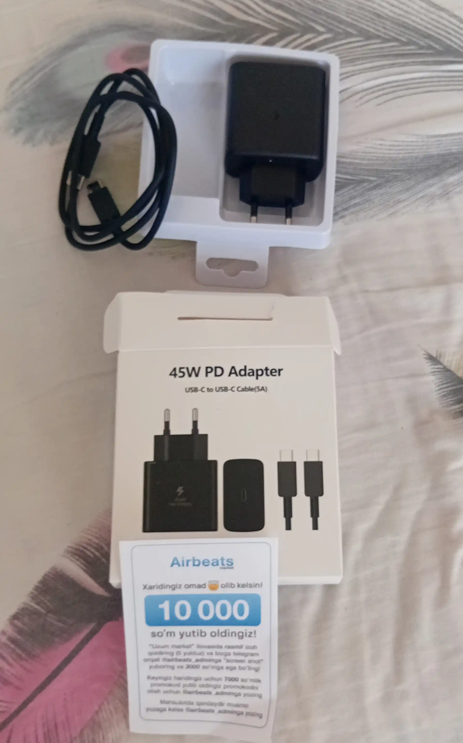 Зарядное устройство Samsung 45W, Type-C, быстрая зарядка, адаптер для телефона