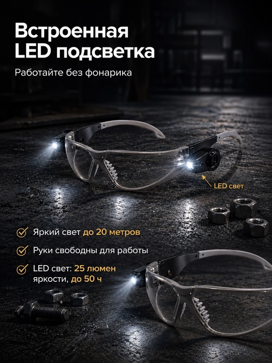 3M LED Light Vision himoya ko‘zoynaklari yoritgichli UV400 tumanga qarshi
