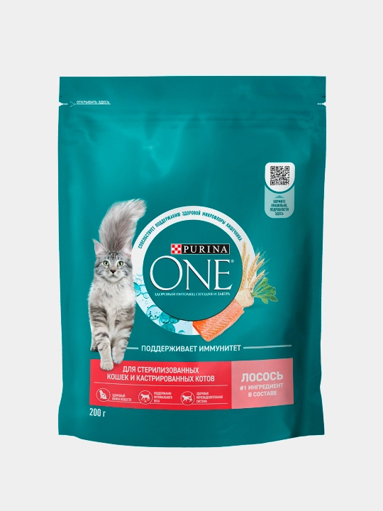 Purina One Uy, кatta mushuklar uchun quruq ozuqasi, losos bilan, 200 gr